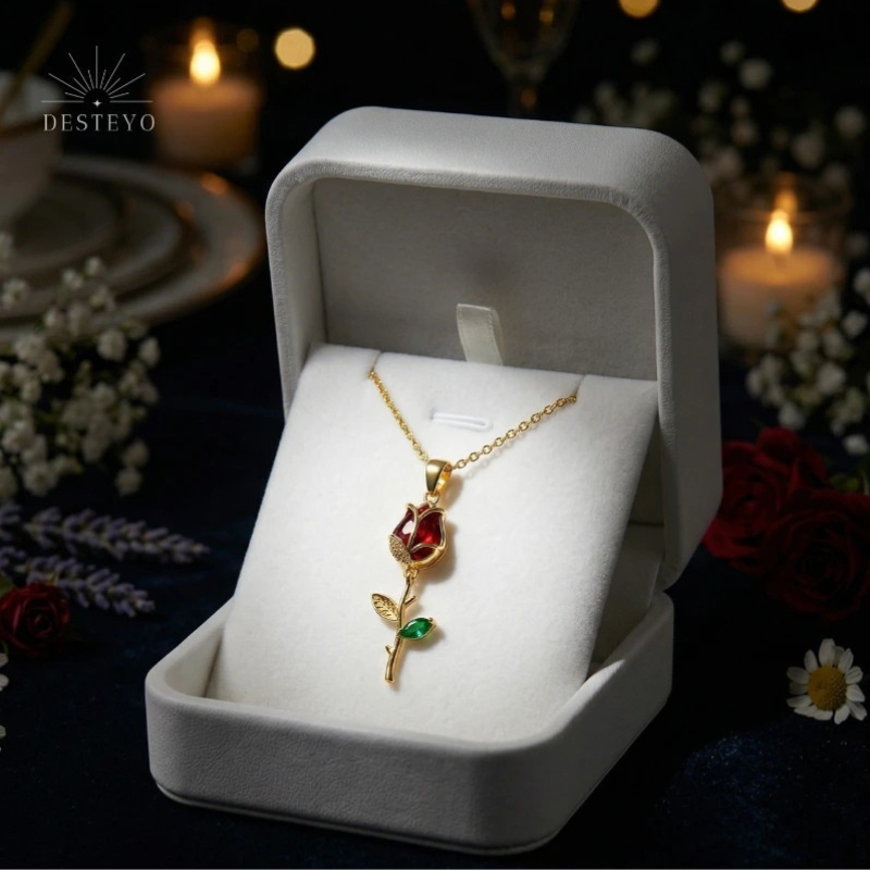 🌹 Collar Clavel Rojo Oro ✨